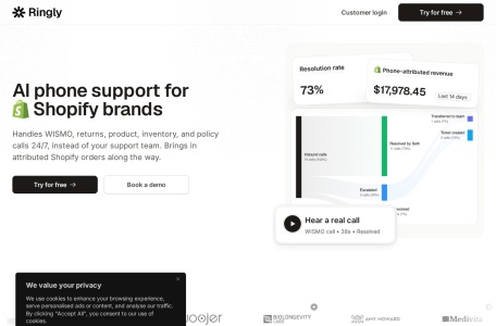 Ringly.io — Shopify AI电话客服与智能语音支持平台